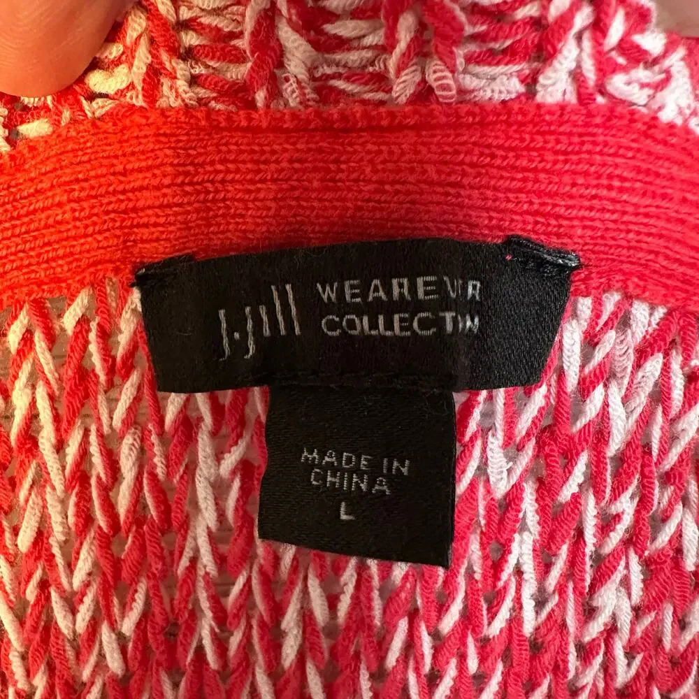 J Jill women's sweater cap sleeve loose knit‎ coastal grandma feminine red white